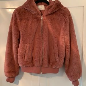 Pink fuzzy hooded sweater